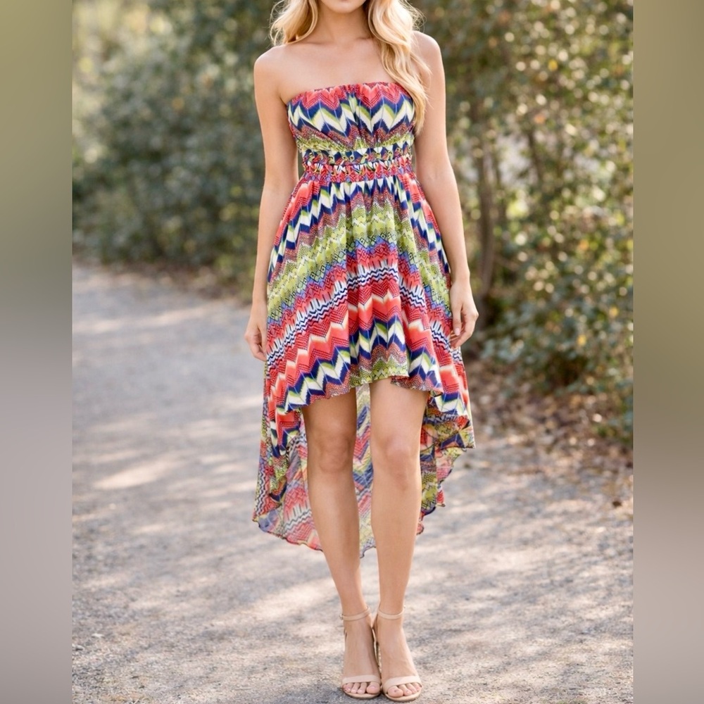 Strapless Dress (pink, green, black, white)